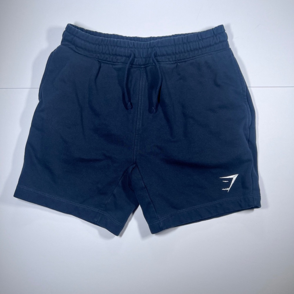 Gymshark Sweat Shorts Mens Small Navy Blue Fleece Drawstring Athletic Logo